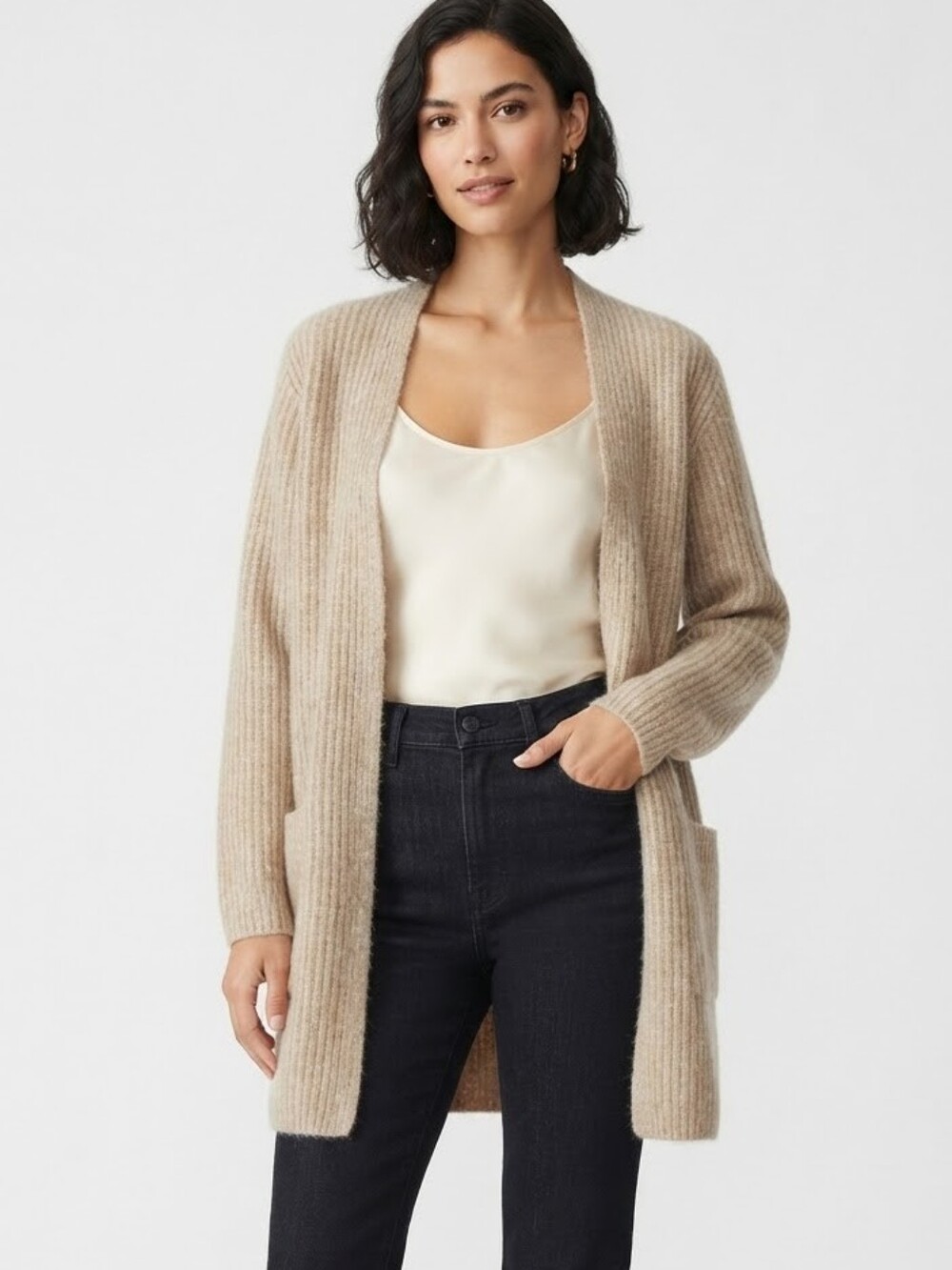 Club Monaco knit sweater open cardigan cream italian yarn size small
